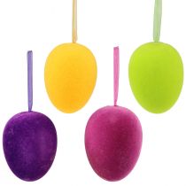 Artículo Huevos de Pascua decorativos para colgar flocados de colores Al. 8 cm 8 piezas