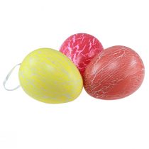 Artículo Percha decorativa Huevos de Pascua craquelado amarillo/rosa/rojo Al. 11,5 cm 3 piezas