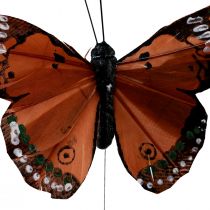 Artículo Mariposas decorativas sobre plumas de alambre verde rosa naranja 6,5×10cm 12ud
