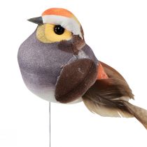 Artículo Pájaro de plumas sobre alambre pájaro decorativo con plumas gris 4cm 12pz