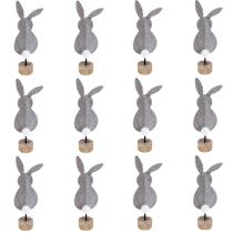 Artículo Soporte decoración de mesa decoración conejito de Pascua fieltro gris 19cm 12 piezas