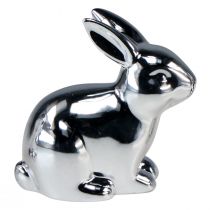 Artículo Conejo plateado sentado cerámica aspecto metal 8,5 cm 3 piezas