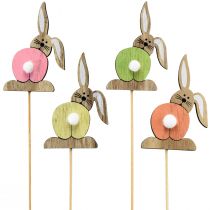 Artículo Tapones de flores de madera conejito de Pascua Pascua colorido H8cm 12 piezas