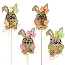 Artículo Tapón de flores de madera para Pascua conejito con gafas 8,5 cm 12 piezas