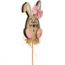 Artículo Plug de flores de madera Plug de Pascua conejito con gafas 8,5cm 12ud