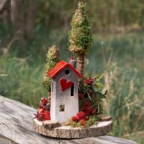 Artículo Farol de casa de cerámica con techo rojo y ventana en forma de corazón - 17,5 cm 2 piezas