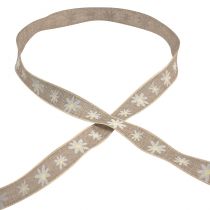 Artículo Cinta de regalo flores cinta decorativa marrón blanco 15mm 15m