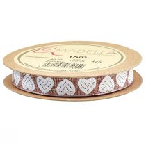 Artículo Cinta de regalo corazones cinta decorativa vino rojo marrón 15mm 15m
