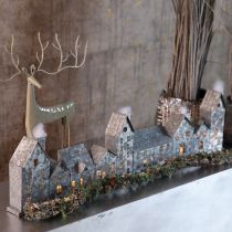 Artículo Hilera decorativa de casas con portavelas, decoración de Adviento, 68 cm