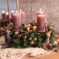 Artículo Velas de pilar rosa polvoriento de 70 × 120 mm, teñidas en su totalidad, juego de 4, velas decorativas para bodas y el hogar