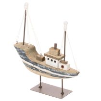 Artículo Decoración de barco, estilo marítimo, de madera con soporte, 20 cm.