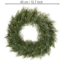 Artículo Corona artificial de ramas de pino con piñas pequeñas, 40 cm.