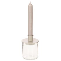 Artículo Portavelas metálico color beige mate, pequeño para velas cónicas, 8 cm, 3 unidades.