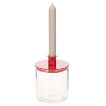Artículo Portavelas compactos de metal rojo para velas cónicas de 10 cm, 2 unidades.