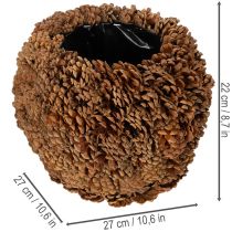 Artículo Maceta decorativa con piñas, aspecto natural, 27 cm. Maceta redonda con forma de piña, color marrón natural, hecha de piñas, 27 cm x 22 cm.