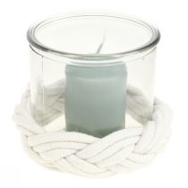Farol cristal macrame blanco trenzado Ø13cm H10cm