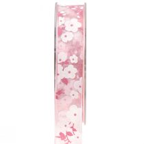 Artículo Cinta organza rosa con flores cinta regalo 20mm 20m