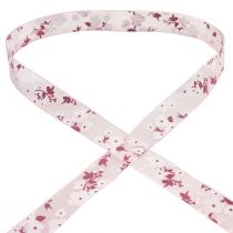 Artículo Cinta organza rosa con flores cinta regalo 20mm 20m