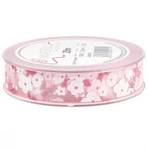 Artículo Cinta organza rosa con flores cinta regalo 20mm 20m