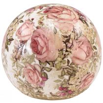 Artículo Bola de cerámica con motivo de rosa loza decorativa de cerámica 12cm