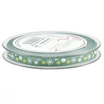 Artículo Cinta de regalo flores cinta decorativa cinta verde 10mm 15m