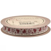 Artículo Cinta de regalo corazones cinta decorativa beige rojo 15mm 15m