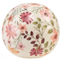 Artículo Bola de cerámica con flores de loza decorativa de cerámica 12cm