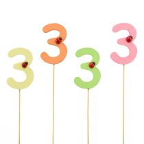 Artículo Tapones numéricos cumpleaños 3 tapones florales madera 27,5 cm 16 piezas