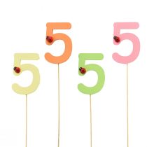 Artículo Tapones numéricos cumpleaños 5 tapones florales madera 27,5cm 16 piezas