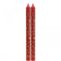 Calendario de adviento vela velas navideñas rojas H25cm 2pcs