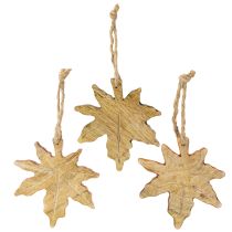 Artículo Decoración de madera con forma de hoja de arce, color verde otoñal, rojo y marrón, 10 cm de alto, 6 unidades