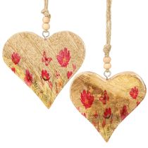 Artículo Colgante Corazón de Madera Flores en Rosa Natural 9,5x9cm 4 uds