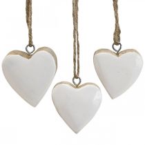 Colgante corazones de madera corazones decorativos blanco Ø5-5.5cm 12pcs