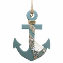 Ancla madera con conchas azul claro 28,5×40cm