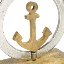 Decoración marítima, ancla de madera en el anillo, escultura, decoración náutica de verano plata, colores naturales Al. 19,5 cm