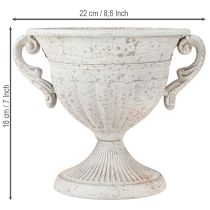 Artículo Trofeo antiguo con asas de metal, decoración vintage, gris y blanco, altura 18 cm.