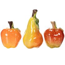 Artículo Juego de frutas artificiales: manzana y pera, artículo decorativo de otoño, 12 cm, 3 piezas.