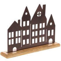 Artículo Decoración de hilera de casas, metal con base de madera, 30 cm
