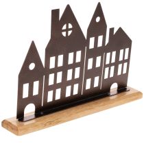 Artículo Decoración de hilera de casas, metal con base de madera, 30 cm
