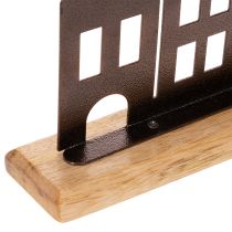 Artículo Decoración de hilera de casas, metal con base de madera, 30 cm