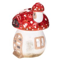 Artículo Casita decorativa con forma de seta para portavelas, pintada a mano con torrecilla, 21 cm.