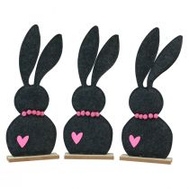 Artículo Decoración de mesa Decoración de conejito de Pascua fieltro negro con corazón 45cm 3 piezas