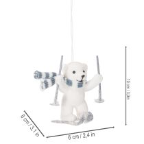 Artículo Colgante de oso polar esquiando con bufanda para colgar, 10 cm, 2 piezas