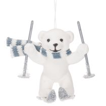 Artículo Colgante de oso polar esquiando con bufanda para colgar, 10 cm, 2 piezas