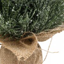 Mini árbol de Navidad cubierto de nieve artificial en un saco H41cm