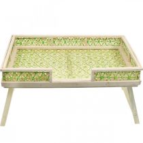 Bandeja de cama de bambú, bandeja plegable para servir, bandeja de madera con dibujo de mimbre en verde y colores naturales 51,5×37cm