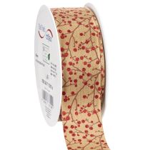 Artículo Ramas decorativas de cinta con bayas rojas brillantes, 40 mm x 15 m