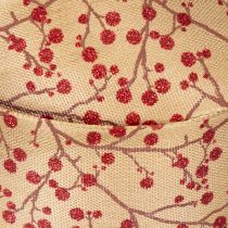 Artículo Ramas decorativas de cinta con bayas rojas brillantes, 40 mm x 15 m