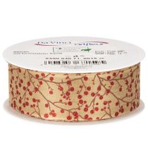 Artículo Ramas decorativas de cinta con bayas rojas brillantes, 40 mm x 15 m