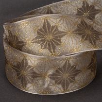 Artículo Cinta decorativa con estrellas, cinta de regalo con borde dimensionalmente estable, 40 mm de ancho, 20 m de largo.